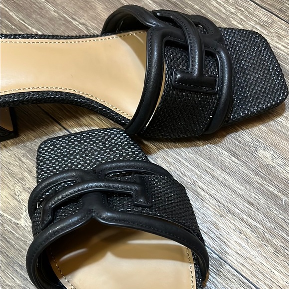 GU Sam Edelman Waylon Leather and Raffia Double E Detail Slide Sandals 9 - Picture 12 of 13